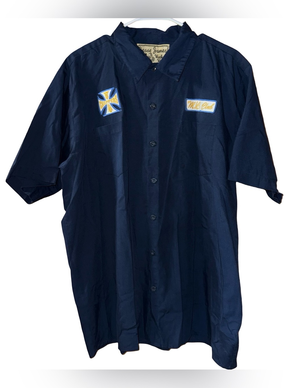 VTG Jesse James Workwear West Coast Choppers MC Club Mechanic Shirt Full Back XL